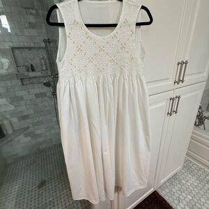 White embroidered sleeveless cotton nightgown with empire waistline